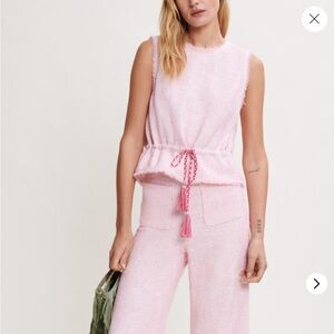 Maje Sleeveless Tweed Top with Beaded Tassels
